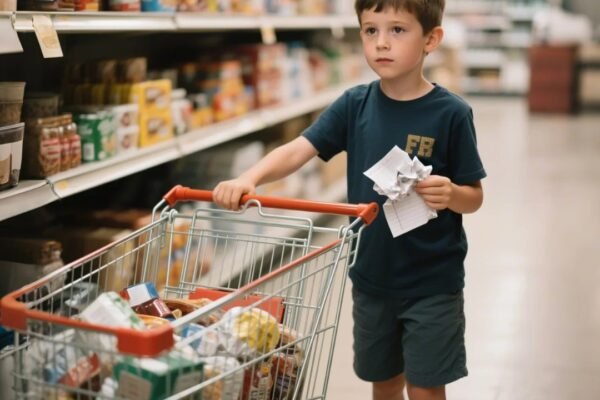 Mali dječak s ogromnim kolicima za kupovinu nije htio stati